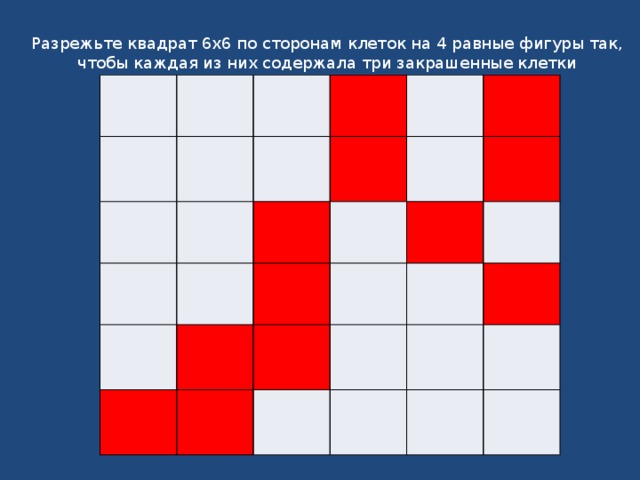 Какое наименьшее количество клеток. Разрежьте квадрат. Разрежь квадрат 6 на 6. Разрежьте квадрат на 4 равные части. Разрежьте квадрат 6 на 6 на 4 одинаковые части.