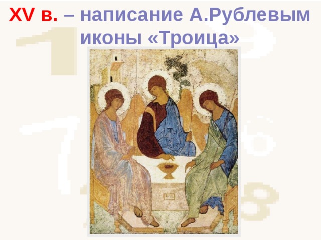 XV в. – написание А.Рублевым иконы «Троица» 
