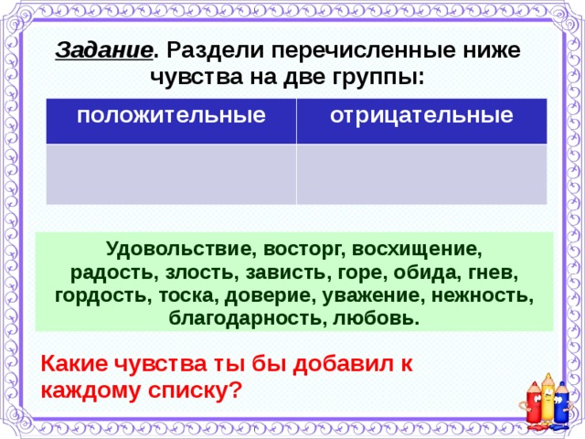 Низшие чувства. Раздели перечисленные ниже чувства на две группы. Группы чувств по обществознанию. Чувства межличностных отношений положительные и отрицательные. Разделить перечисленные ниже чувства на две группы положительные.