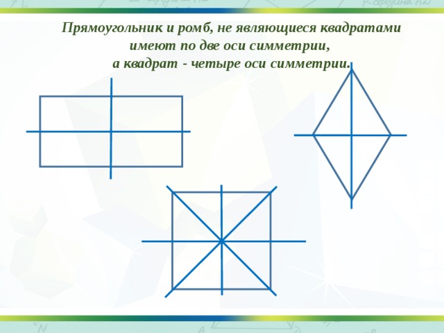 Построить симметрию ромба относительно прямой. Оси симметрии квадрата 2 класс.