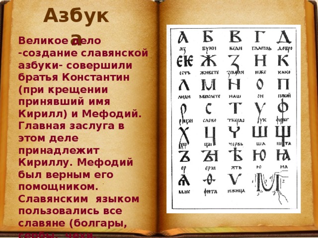 Славянские азбуки их происхождение и взаимосвязь проект