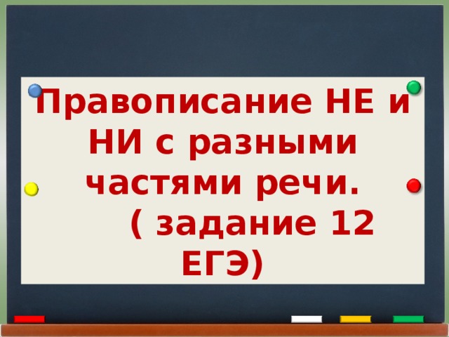 Правописание НЕ и НИ с разными частями речи.  ( задание 12 ЕГЭ) 