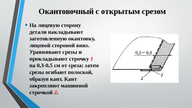 Окантовочный шов с открытым срезом схема