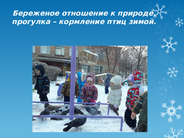 Береженое отношение к природе, прогулка – кормление птиц зимой.   