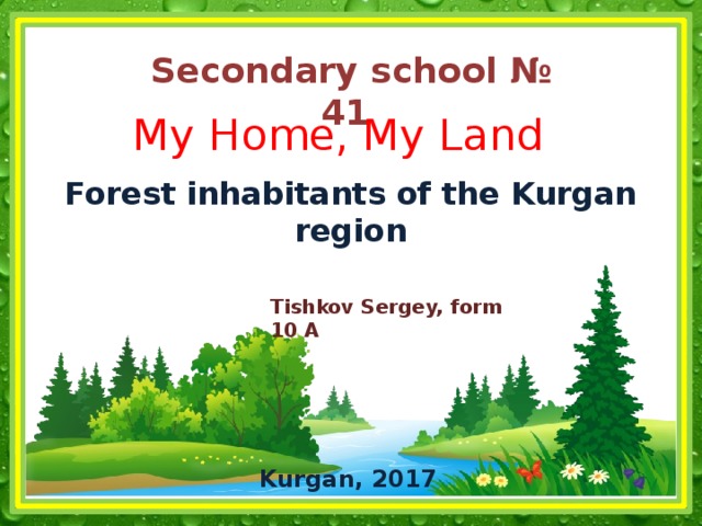 Secondary school № 41 My Home, My Land Forest inhabitants of the Kurgan region Tishkov Sergey, form 10 A  Kurgan, 2017 