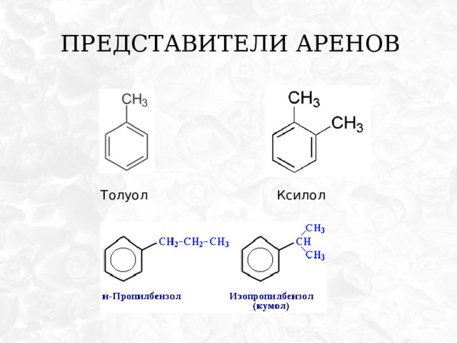 Представители аренов Толуол Ксилол 