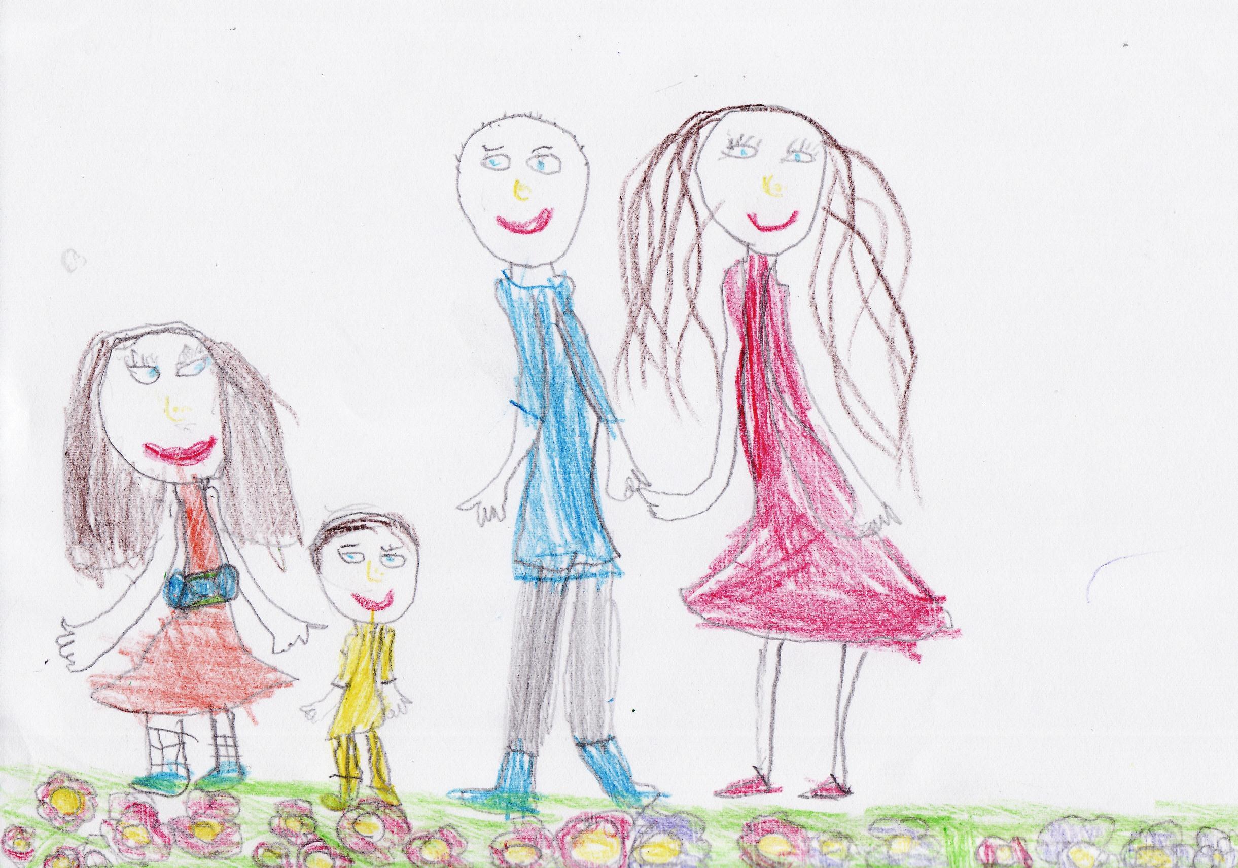 Детский рисунок семьи из 4 человек