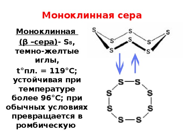 Сера тип. Моноклинная сера решетка. Моноклинная сера формула. Моноклинная сера структура. Строение молекулы моноклинной серы.