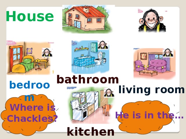 House bathroom bedroom living room Where is Chackles? He is in the… kitchen 