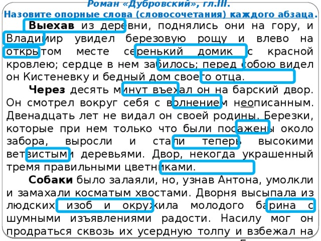 Лицо слова въезжал. Изложение Дубровский выехав из деревни. Отрывок из Дубровского выехав из деревни изложение. Отрывок из Дубровского выехав из деревни поднялись они. Дубровский том 1 глава 3 изложение.