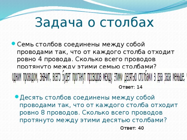 Десять столбов соединены 4 проводами