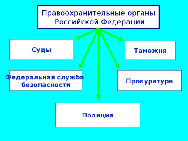 Правоохранительные органы  Российской Федерации Суды Таможня Федеральная служба безопасности Прокуратура Полиция 