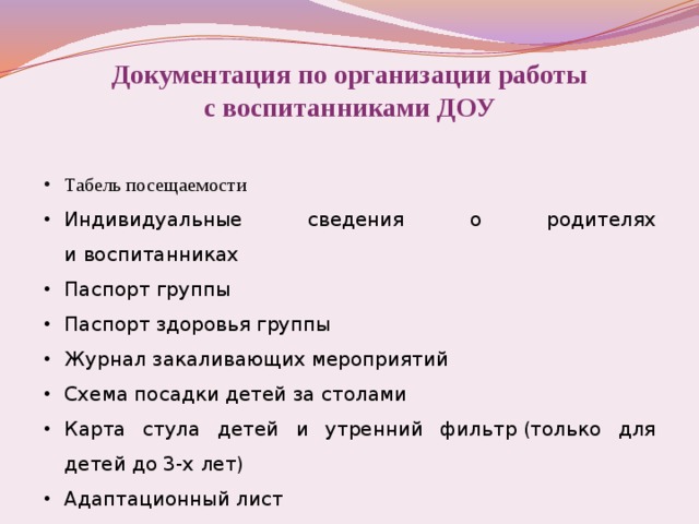 Карта стула в доу