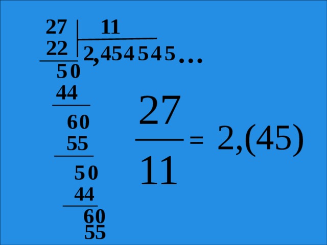 27 11 22 , …  4 4  5 4 5 2  5 0 5 44 0 6 2,(45) = 55 0 5 44 6 0 55