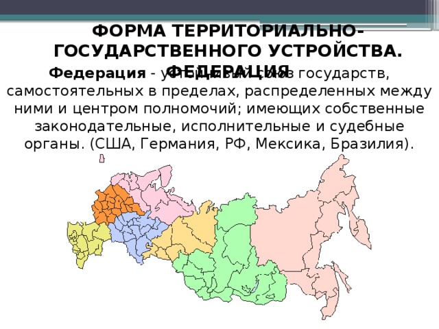 Территориально государственное устройство республики. Федерация это форма территориально-государственного устройства. Форма территориально-государственного устройства США. Форма территориального устройства государства Мексика. Форма административно территориального устройства Мексики.