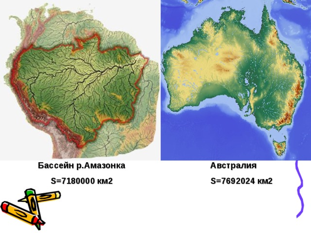 Бассейн р.Амазонка S=7180000 км2 Австралия S=7692024 км2 