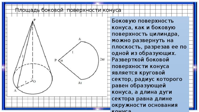 Чертеж развертки поверхности конуса