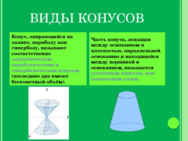 Опираясь на рисунок введите значения элементов данного конуса