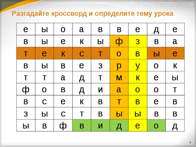 Разгадайте кроссворд и определите тему урока е е ы ы в в о о ы ы т т а а е е в в е е в в к т т ы ы к к к в в в ы ф т ы т ф с с в е е в т е ф а о ф а о т е в д д з в з с з о з з з в о с д д е е д ы в т е в р ы е ы д ы т р в в ы и к у м а м у к ы с и с в а в к в е т к а о ф о т а ф е в о в в т т к в в е к е о ы ы в и о и о ы ы в ы д е т д ы е т в е в в в е о о в в д д
