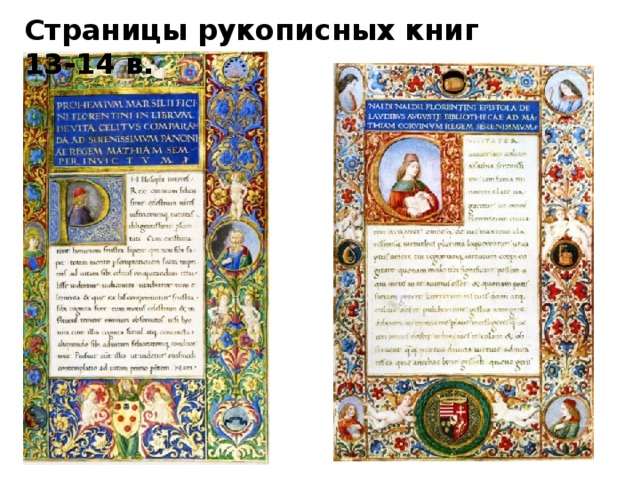 Страницы рукописных книг 13-14 в. 