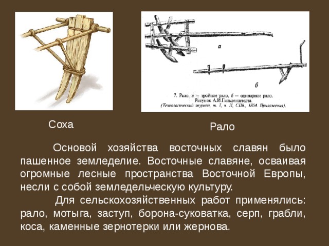 Главные занятия восточных славян и орудия труда