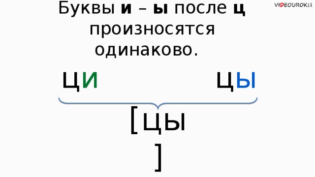 Буквы и  –  ы после ц произносятся одинаково. ц и ц ы [цы]