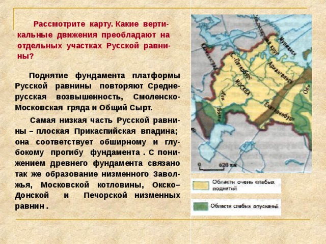 Фундамент платформы залегает на разной глубине как это отражается в рельефе