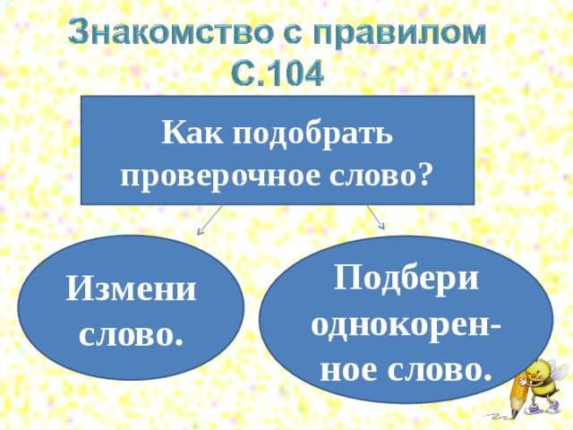 Как подобрать проверочное слово? Измени слово. Подбери однокорен-ное слово.