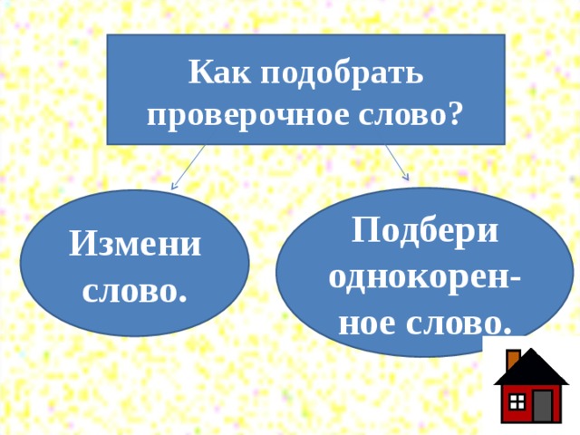 Как подобрать проверочное слово? Подбери однокорен-ное слово. Измени слово.