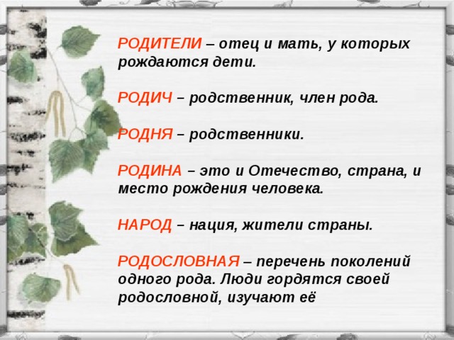 Схема слова родня