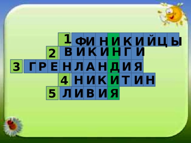 1 Й И И И К Ф Ы Ц Н  В  Н  И  К  И  И  Г 2 Р Г И Я Н Д Е Н Л А 3 Н Т И Н И К И 4 Я В И Л И 5