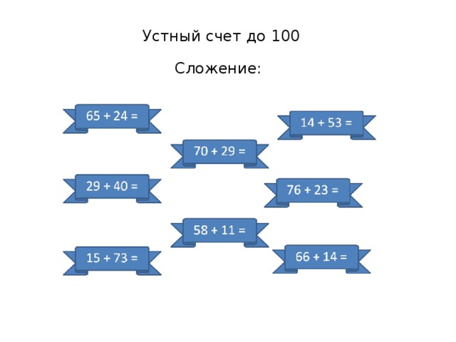Устный счет до 100 Сложение: