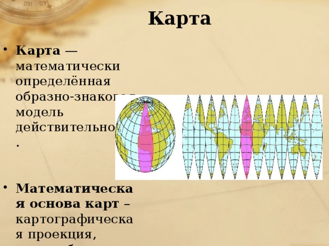 Карта это математически определенное уменьшенное генерализованное