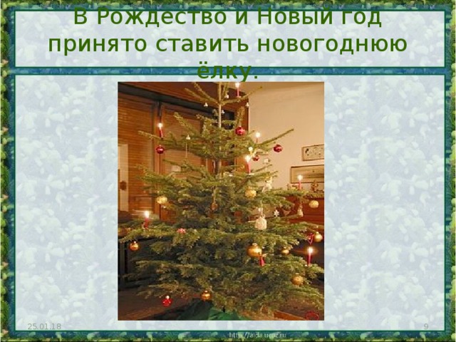 В Рождество и Новый год принято ставить новогоднюю ёлку. 25.01.18