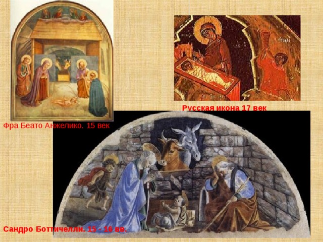 Русская икона 17 век Фра Беато Анжелико. 15 век Сандро Боттичелли. 15 - 16 вв. 