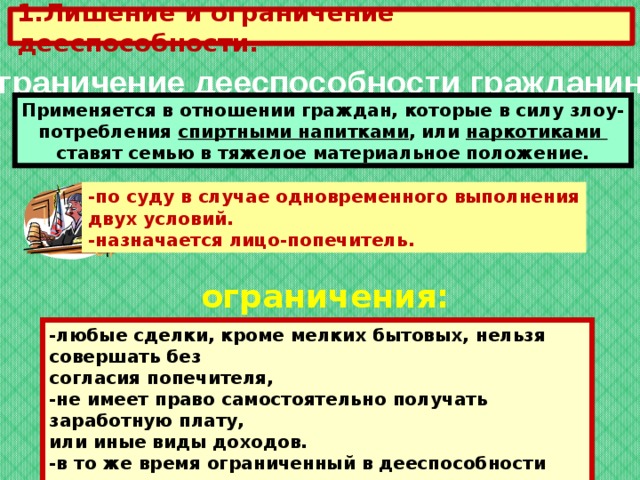 Презентация на тему ограничение дееспособности и признание граждан недееспособными