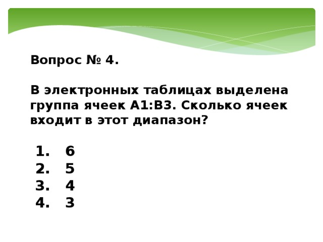 В электронных таблицах выделена группа ячеек