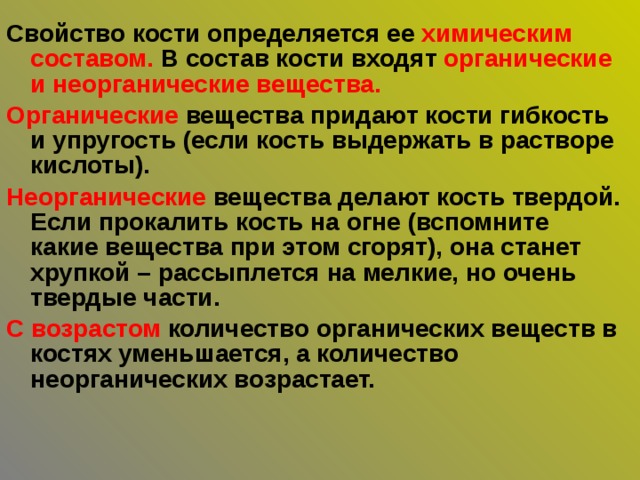 Какое свойство костям человека придают неорганические вещества