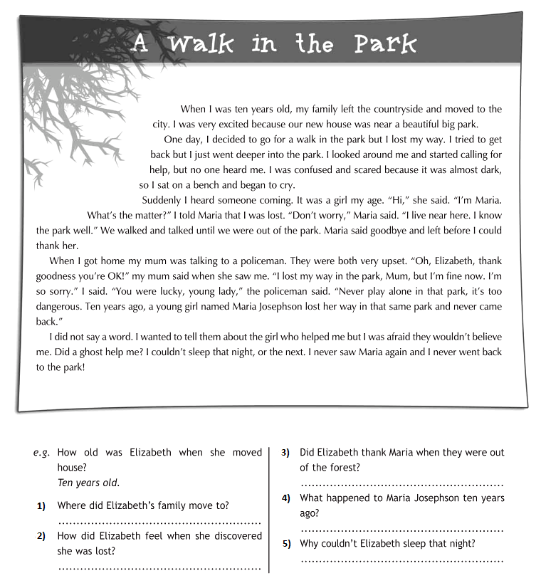 Ghost year zero перевод. A walk in the Park текст. A walk in the Park ответы. Where did Elizabeth's Family move to ответы. How old was Elizabeth when she moved House ответы.