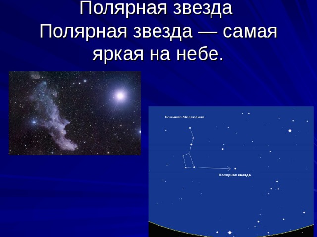 Полярная звезда  Полярная звезда — самая яркая на небе. 