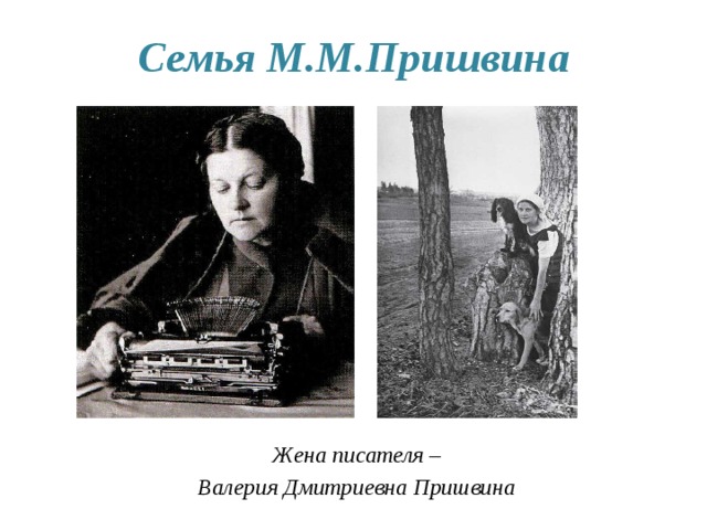 Семья М.М.Пришвина Жена писателя – Валерия Дмитриевна Пришвина 
