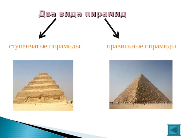 Два вида пирамид ступенчатые пирамиды правильные пирамиды