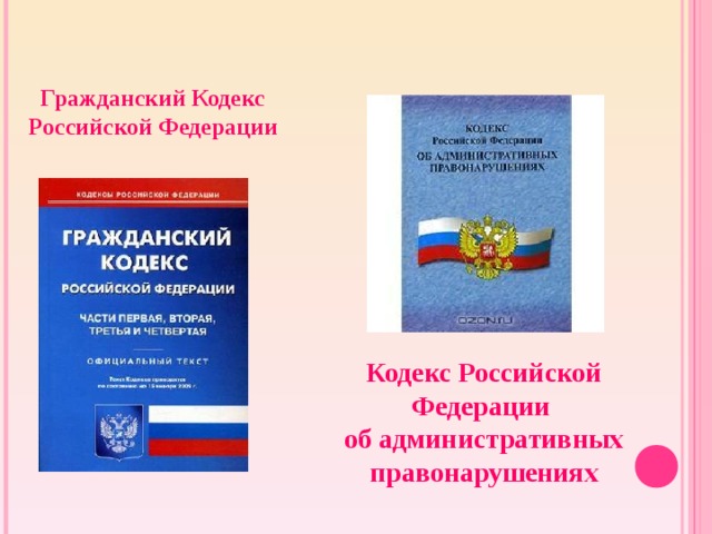 Гражданский Кодекс Российской Федерации Кодекс Российской Федерации об административных правонарушениях