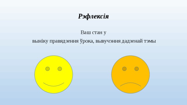 Рэфлексія Ваш стан у  выніку правядзення ўрока, вывучэння дадзенай тэмы