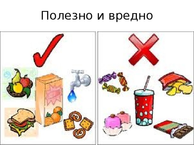 Нарисовать полезные и вредные продукты