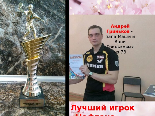 Андрей Гриньков - папа Маши и Вани Гриньковых из 7В Лучший игрок «Нафтана» 