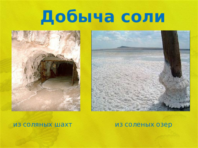Добыча соли из соляных шахт из соленых озер 