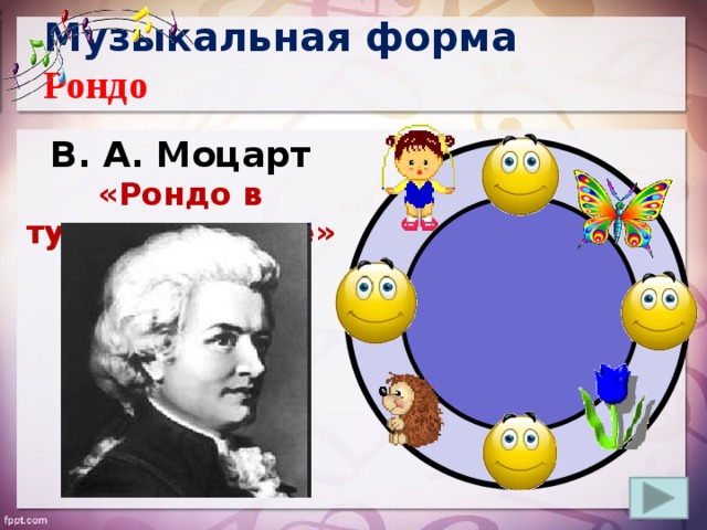 Музыкальная форма  Рондо В. А. Моцарт «Рондо в турецком стиле»     