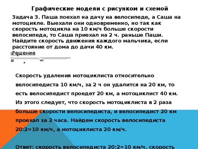 Они одновременно. Паша поехал на дачу на велосипеде а Саша на мотоцикле. От дома до дачи 18 км Саша поехал на дачу на велосипеде со скоростью 9 км. Они выезжают. Саша едет на дачу.