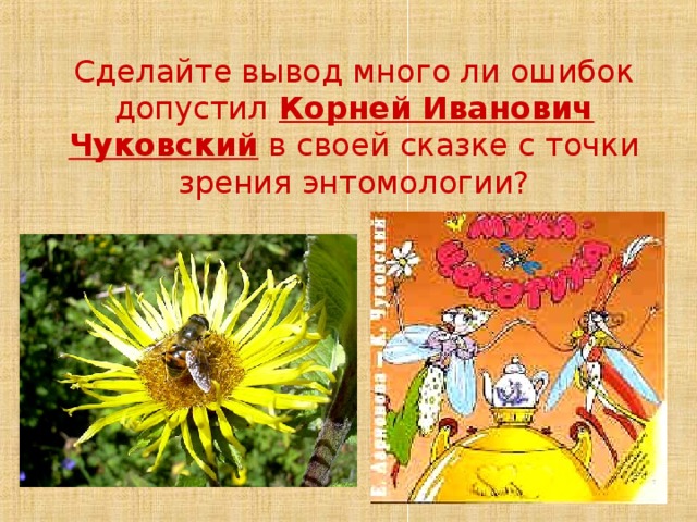 Сделайте вывод много ли ошибок допустил  Корней Иванович  Чуковский в своей сказке с точки зрения энтомологии? 